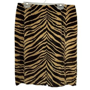 TALBOTS petites Sz 6 Stretch Brown Tan Zebra Lined Back Zip Vent Geometic